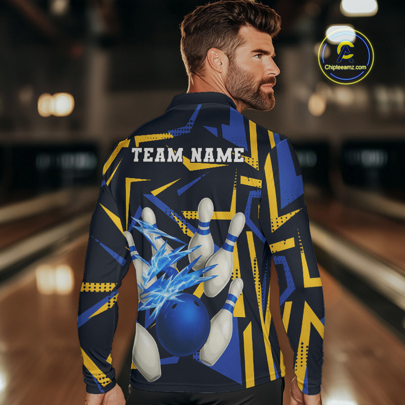 Personalized Blue And Yellow camo lightning thunder Bowling Shirts For Men Custom Bowling Team jersey NQS10305