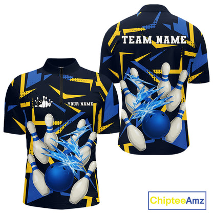 Personalized Blue And Yellow camo lightning thunder Bowling Shirts For Men Custom Bowling Team jersey NQS10305