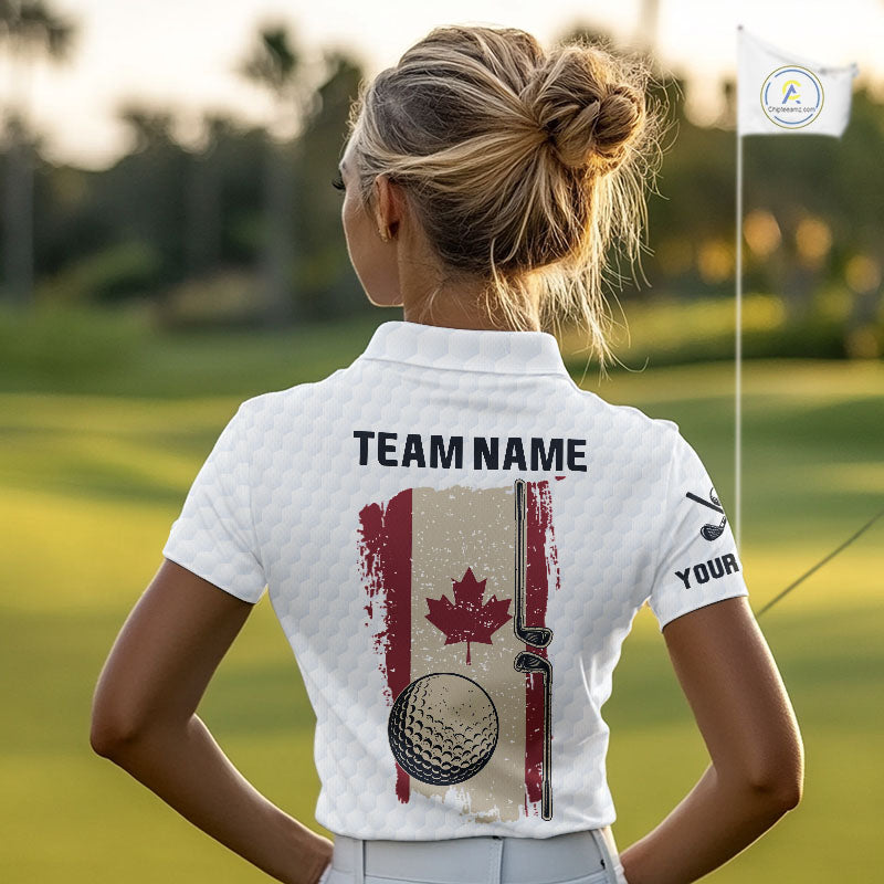Personalized vintage Canadian Flag Women golf polo shirts Custom Patriotic Golf outfit For ladies NQS10182