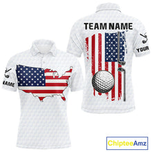 Load image into Gallery viewer, Personalized American Flag Men golf polo shirts Custom Patriotic Golf outfit For men NQS10183
