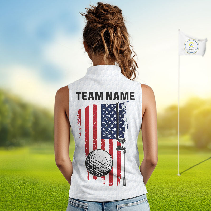 Personalized American Flag Women sleeveless polo shirt Custom Patriotic Golf outfit For ladies NQS10183