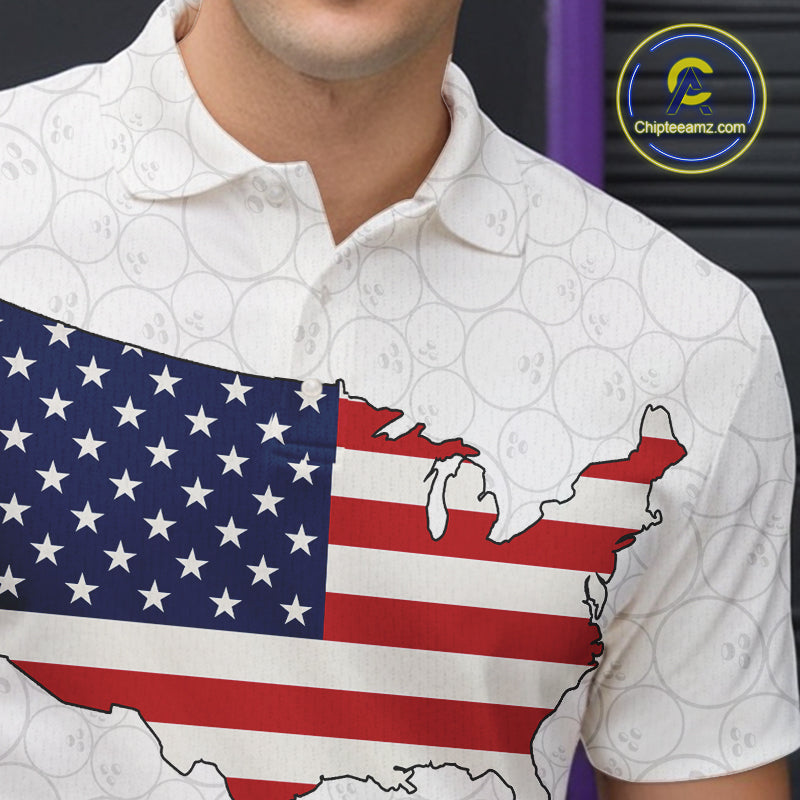 Personalized American Flag White Bowling Shirts For Men Custom patriotic Team Bowling jerseys NQS10184
