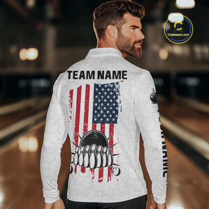 Personalized American Flag White Bowling Shirts For Men Custom patriotic Team Bowling jerseys NQS10184