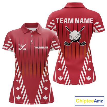 Red and White maple leaf Canadian Women golf polo shirt Custom Patriotic Golf attire For ladies NQS10185