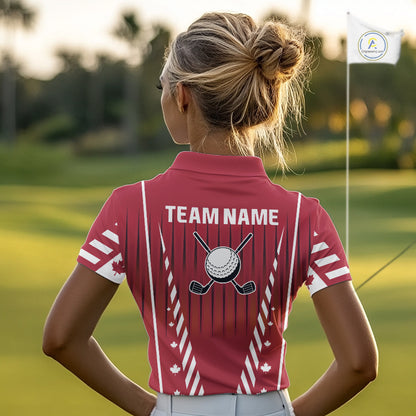 Red and White maple leaf Canadian Women golf polo shirt Custom Patriotic Golf attire For ladies NQS10185
