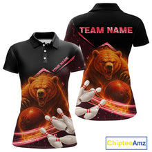 Load image into Gallery viewer, Custom Flame Bear Bowling Team Polo, Quarter zip Shirts For Women, Team Bowling Uniform NQS10321