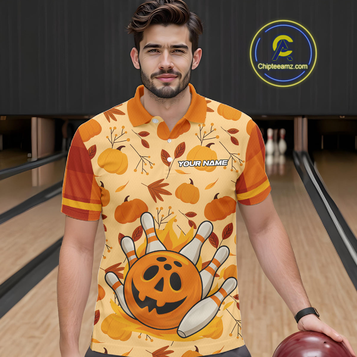 Funny Pumpkin Bowling Ball and pins Bowling Shirts for Men custom Halloween bowling team jerseys NQS10531