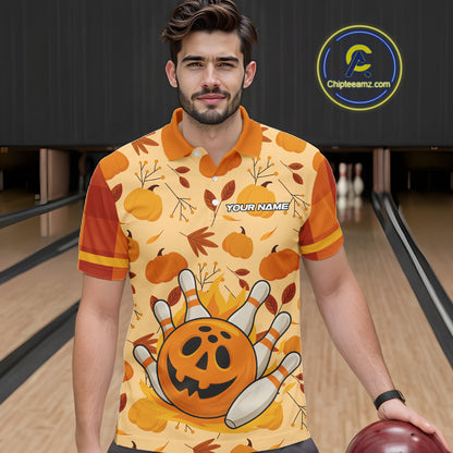 Funny Pumpkin Bowling Ball and pins Bowling Shirts for Men custom Halloween bowling team jerseys NQS10531