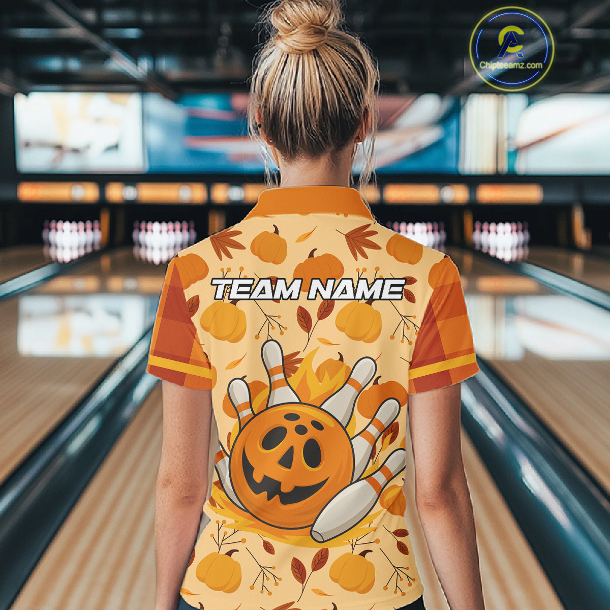 Funny Pumpkin Bowling Ball and pins Bowling Shirts for Women custom Halloween bowling team jerseys NQS10531