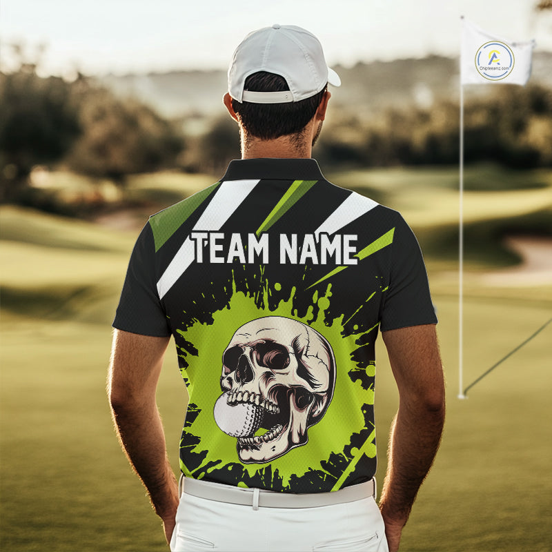 Black and Green Skull Golf polo shirts For Men Custom team golf outfits men, cool golf gifts NQS10025