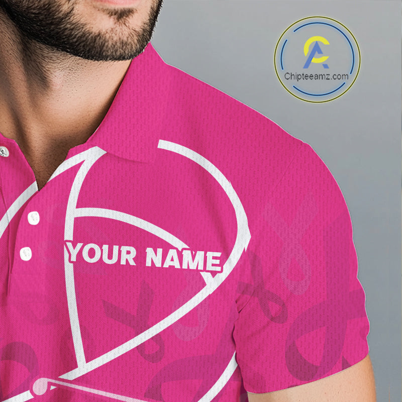 Pink ribbon pattern breast cancer awareness Men golf polo shirt Custom team Golf attire For men NQS10189