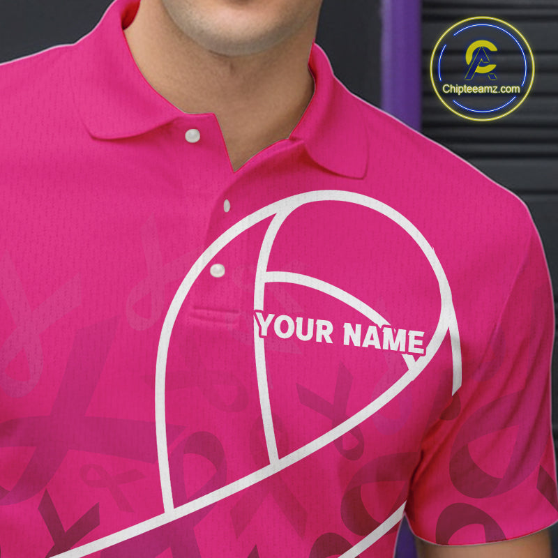 Pink ribbon pattern breast cancer awareness Bowling Shirts For Men Custom team bowling jerseys NQS10190