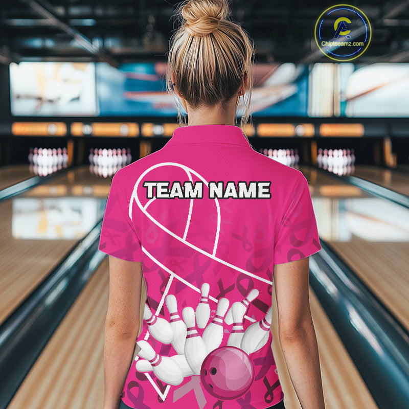 Pink ribbon pattern breast cancer awareness Bowling Shirts For Women Custom team bowling jerseys NQS10190