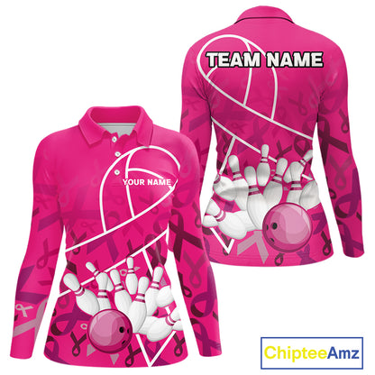 Pink ribbon pattern breast cancer awareness Bowling Shirts For Women Custom team bowling jerseys NQS10190