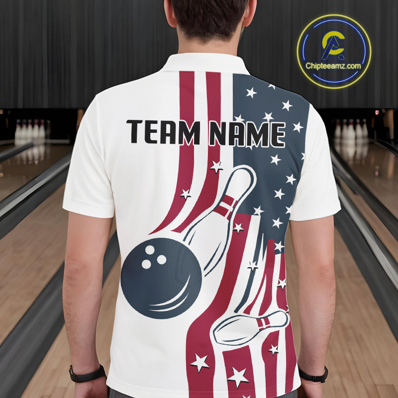 Red, White and Blue American Flag Bowling shirts For Men custom patriotic bowling team uniform jersey NQS10337