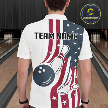Red, White and Blue American Flag Bowling shirts For Men custom patriotic bowling team uniform jersey NQS10337