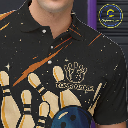 Retro Black galaxy Mens Bowling Polo, Quarter Zip shirts custom vintage bowling team league jerseys NQS10547