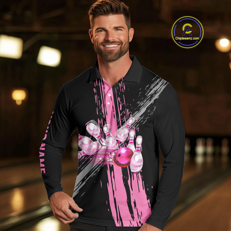 Black and pink ribbon Breast Cancer Awareness Bowling Shirts For Men custom team bowling jerseys NQS10197