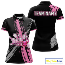 Load image into Gallery viewer, Black and pink ribbon Breast Cancer Awareness Bowling Shirts For Women custom team bowling jerseys NQS10197