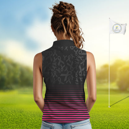 Pink and black Ribbons Pattern Sleeveless polo Shirt Custom Breast cancer awareness Team Golf attire NQS10559
