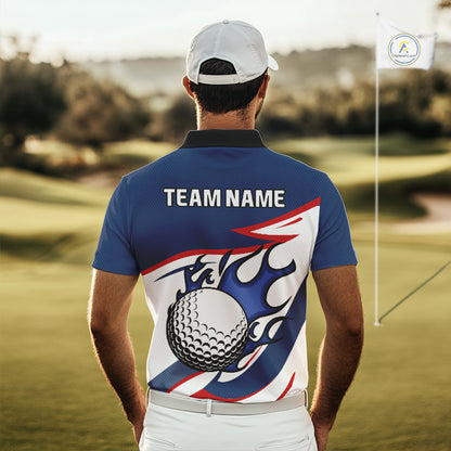 Red, White and Blue Flame golf ball Mens Golf polo shirts Custom patriotic Golf Outfit For Mens NQS10044
