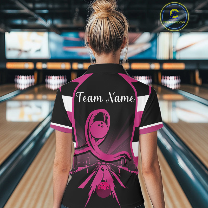 Breast Cancer Awareness Bowling Shirts For Women custom Black and pink ribbon team bowling jerseys NQS10207