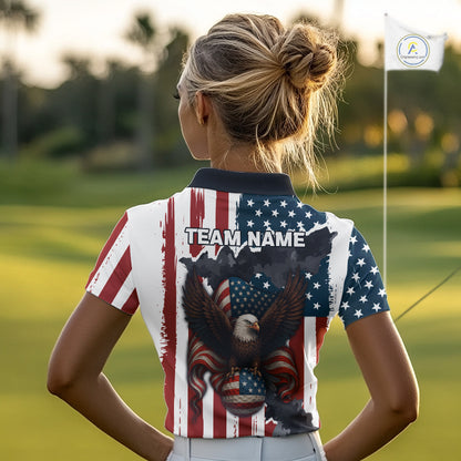 American Flag Eagle Golf Ball Womens Golf Polo Shirts Custom Patriotic Team Golf apparel for ladies NQS10571