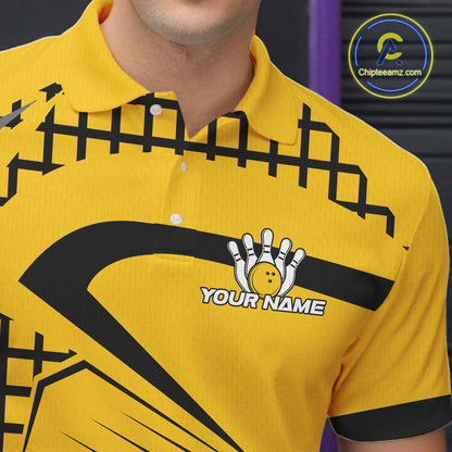 Custom Black and Yellow Bowling Shirts For Men, Personalized Team Bowling Jersey Bowler Outfit NQS10575