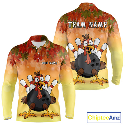 Custom Funny Turkey Bowling Shirt For Men, maple leaf pattern Thanksgiving Bowling Shirt Team Uniform NQS10368