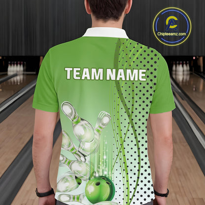 Mens bowling polo, quarter zip shirts Custom bowling team jerseys, gift for Bowlers | Green NQS10072