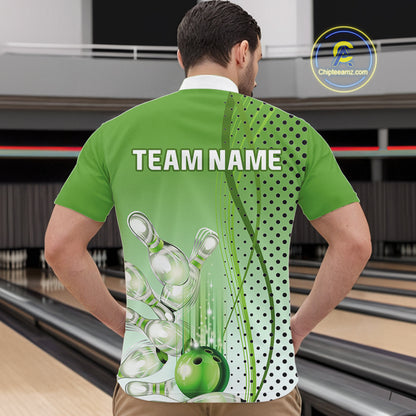 Mens bowling polo, quarter zip shirts Custom bowling team jerseys, gift for Bowlers | Green NQS10072