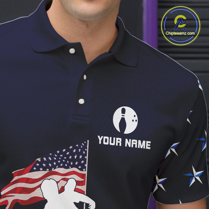 Red, White and Blue American Flag Bowling Team Shirts For Men Custom Patriotic Bowling Jerseys NQS10220