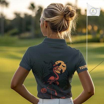 Halloween flamingo Women golf polo shirt custom Halloween golf tops for ladies, unique golf gifts NQS10378