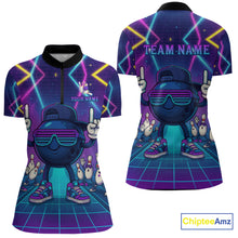 Load image into Gallery viewer, Purple neon stage funny Bowling polo, quarter zip shirts for Women Custom funny bowling team shirts NQS10299