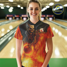 Load image into Gallery viewer, Orange Flame Skull reaper Bowling polo, quarter zip shirts for Women Custom skull bowling team jersey NQS10300