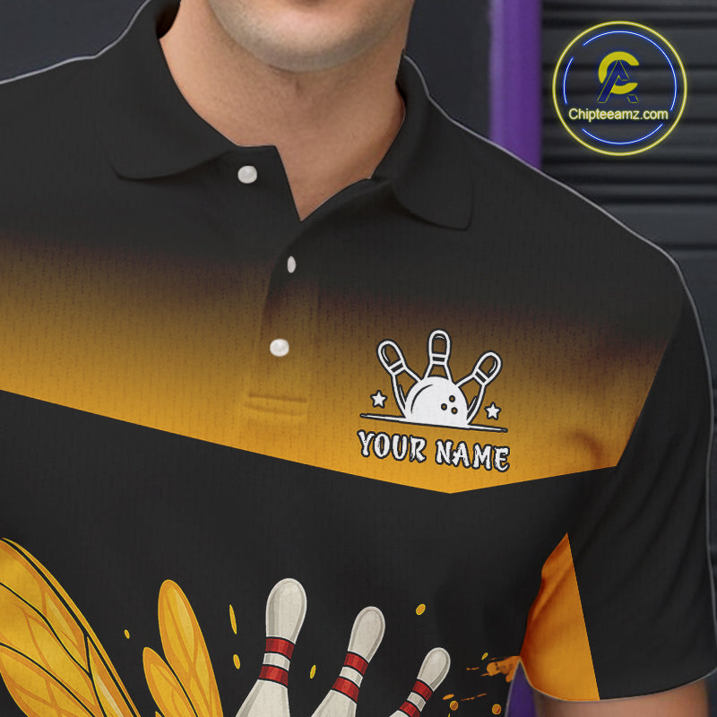Custom Black and Yellow Bee Bowling Polo, Quarter Zip Shirts For Men, Bee Bowling Team Bowlers Outfit NQS10361