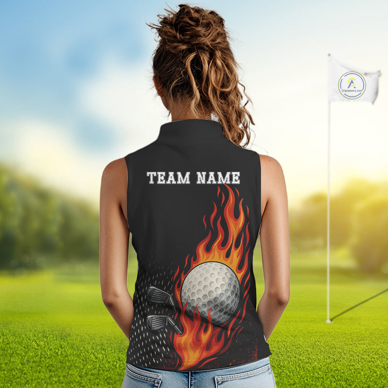 Flame Golf ball black Golf sleeveless polo shirt Custom ladies golf top, personalized golf gifts NQS10364