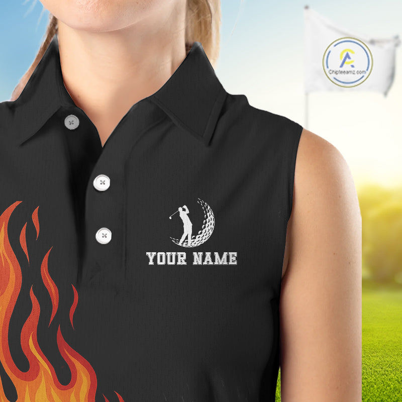 Flame Golf ball black Golf sleeveless polo shirt Custom ladies golf top, personalized golf gifts NQS10364