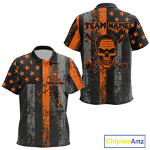 Load image into Gallery viewer, Custom Orange Grunge American Flag Patriotic Skull Halloween Golf Shirt For Kid, Retro Kid Golf top NQS10483