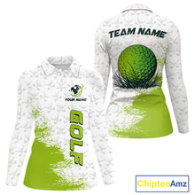 Load image into Gallery viewer, Green and White golf camo Women golf polo shirts custom golf wear for ladies, best golf gifts NQS10170