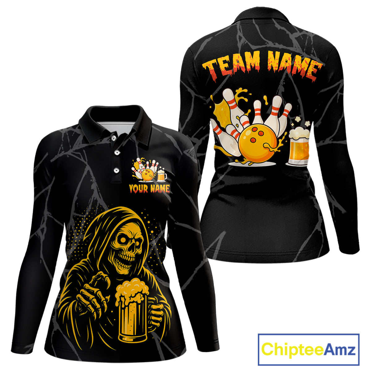 Bowling And Beer Custom Skull Bowling Shirts For Women, Halloween Bowling Outfits NQS10518