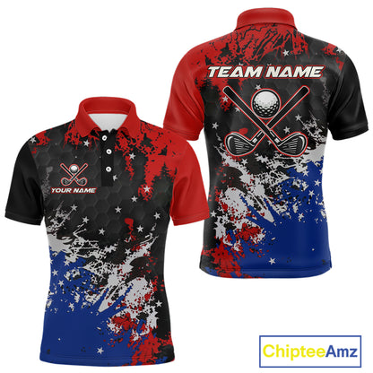 Red, White and Blue Golf Polo shirts for Men Custom Patriotic Gift For Golfers, Mens golf outfit NQS10590