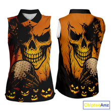 Load image into Gallery viewer, Skull Women's Sleeveless Polo Shirt Halloween Golf Outfits, Halloween golf gifts NQS10619