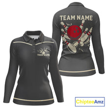 Load image into Gallery viewer, Custom Retro Bowling Polo, Quarter Zip Shirt for Women Personalized Vintage Team Bowling Jersey NQS10505