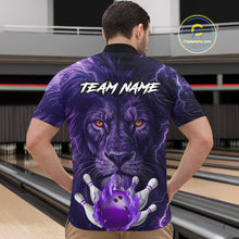 Load image into Gallery viewer, Purple Lightning thunder Flame Lion Bowling Polo, 1/4 Zip shirts for Men Custom bowling team jerseys NQS10175