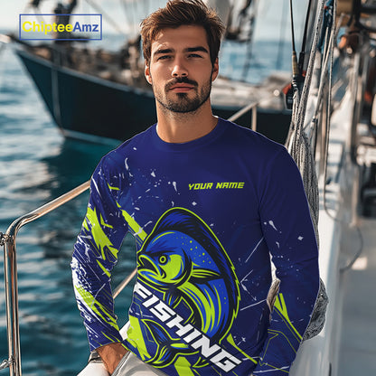 Mahi Mahi fishing sun protection shirts custom name blue and green fishing jerseys for team offshore NQS10331