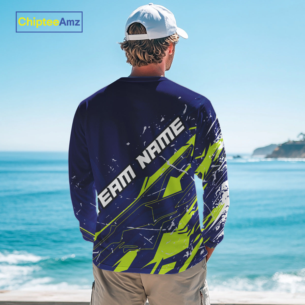 Mahi Mahi fishing sun protection shirts custom name blue and green fishing jerseys for team offshore NQS10331