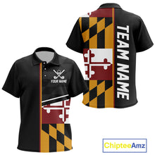 Load image into Gallery viewer, Maryland Flag black Kid golf polo shirt Custom Patriotic Kid Golf attire For team, golfing gifts NQS10188