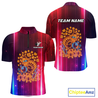 Colorful Neon Autumn Turkey Bowling Shirts for Men Custom Thanksgiving Bowling Team Jerseys NQS10417