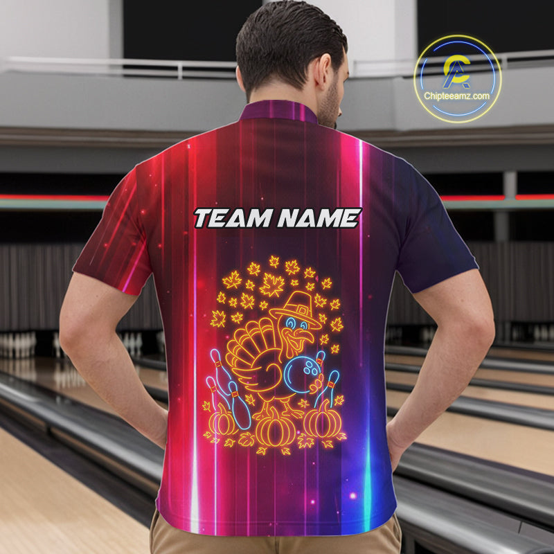 Colorful Neon Autumn Turkey Bowling Shirts for Men Custom Thanksgiving Bowling Team Jerseys NQS10417